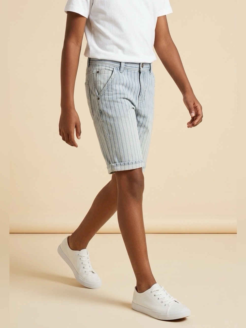 Benetton Boys Striped Denim Shorts Blue Size XXL NWT